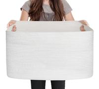 MEGASKET, Cesto portaoggetti extra large, bianco, 60 x 43 x 30 cm, rettangolare, per riporre coperte, per soggiorno, in corda di cotone intrecciato, cestino per giocattoli per bambini, cesto