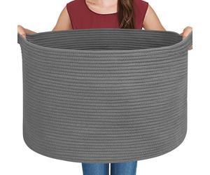 MEGASKET Grande cesto portaoggetti grigio scuro cestini in corda di cotone tessuto per stoccaggio grande cesto portaoggetti organizzatore coperta per soggiorno camera da letto