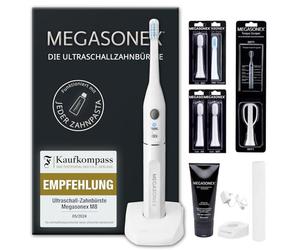 MEGASONEX Set spazzolino a ultrasuoni M8, con dentifricio, inserto per lingua e 2 testine morbide
