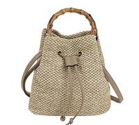 MEGAUK Borsa a tracolla estiva da donna, da spiaggia, con coulisse, cachi, 23*14.5*24 cm