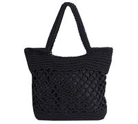 MEGAUK Borsa a tracolla in paglia fatta a mano da donna, casual, estiva, da spiaggia, in rattan, per tessere, borsa da donna, Nero , Taglia unica