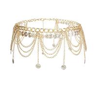 MEGAUK Cintura da donna in stile retrò, con frange, per danza del ventre, cintura in metallo, 07096 oro, Taglia unica