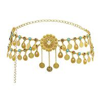 MEGAUK Cintura da donna in stile retrò, con frange, per danza del ventre, cintura in metallo, 07330 oro, Taglia unica