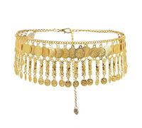 MEGAUK Cintura da donna in stile retrò, con frange, per danza del ventre, cintura in metallo, 07358 oro, Taglia unica