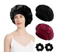 MEGAVOW 2 Pezzi Cuffia Seta Capelli con 2 Pezzi Scrunchies Bonnet da Capelli in Raso Doppi Strati Bonnet da Notte per Donna Protezione Capelli Ricci