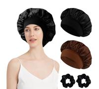 MEGAVOW 2 Pezzi Cuffia Seta Capelli con 2 Pezzi Scrunchies Bonnet da Capelli in Raso Doppi Strati Bonnet da Notte per Donna Protezione Capelli Ricci