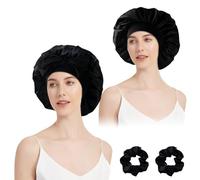 MEGAVOW 2 Pezzi Cuffia Seta Capelli Ricci con 2 Pezzi Scrunchies Regolabile Bonnet per Dormire Cuffia da Notte in Raso per Donna Capelli Ricci Lunghi