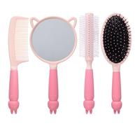 MEGAVOW Set di 4 Spazzole per Capelli e Specchio a Mano per Bambina, Pettine Districante per Capelli Bagnati e Asciutti, Spazzola per Massaggi per Donne e Ragazze (Rosa)