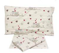 megawebstore Completo Lenzuola 100% Cotone Matrimoniale due piazze Gufo Gufi Innamorati