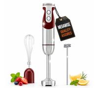 MegaWise 3-in-1 frullatore a immersione con controllo della velocità variabile, frullatore a immersione da 400 W - include frusta, montalatte, tritatutto e bicchiere (ROSSO)