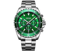 Megir cronografo acciaio quarzo Orologio da polso per uomini d' affari impermeabile cronometro luminoso verde