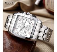 MEGIR di modo caldo di affari degli uomini di orologi al quarzo di lusso in acciaio inox orologio da polso per uomo luminoso a tre occhi orologio per male2018 Silver black