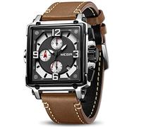 MEGIR ML2061G - Cronografo da uomo, analogico, al quarzo, con cinturino in pelle alla moda, per sport e lavoro d'affari Earthen