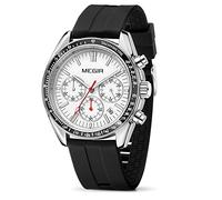 MEGIR MN8105G - Orologio da polso da uomo, sportivo, al lavoro, analogico, al quarzo, luminoso, con cinturino sottile in silicone, 8105 Bianco, Attività commerciale Lavoro & Moda Sport