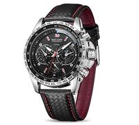 MEGIR MN8105G - Orologio da polso da uomo, sportivo, al lavoro, analogico, al quarzo, luminoso, con cinturino sottile in silicone, 1010 Nero, Orologio al quarzo con cronografo