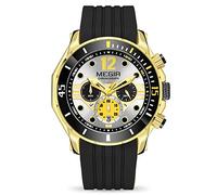 MEGIR Orologi da polso al quarzo da uomo analogici sportivi cronografo luminoso grande viso con cinturino in silicone morbido 2206G, Oro