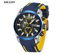 MEGIR Orologi da uomo Top Brand di lusso Sport Orologio da polso militare Cronografo Luminoso Data Orologio al quarzo Cinturino in silicone Orologio maschile Blue