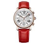 MEGIR Orologio da Donna Cronografo Analogico al Quarzo con Cinturino in Pelle Impermeabil (2058 Rosso)