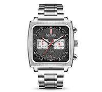 MEGIR Orologio da polso da uomo, rettangolare, al quarzo, analogico, al quarzo, luminoso, con cinturino in pelle/acciaio inox, 2182G, Argento e nero., classico