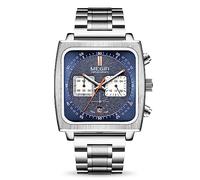 MEGIR Orologio da polso da uomo, rettangolare, al quarzo, analogico, al quarzo, luminoso, con cinturino in pelle/acciaio inox, 2182G, Argento blu, lavoro aziendale