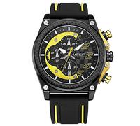 Megir Orologio da polso da uomo, sportivo, luminoso, con cinturino in silicone nero e giallo, grande cronografo, calendario, impermeabile