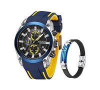 MEGIR Orologio da uomo alla moda cronografo cinturino in silicone e bracciale a croce impermeabile data orologio al quarzo sportivo casual orologio da polso per uomo Nuovo 2021 Blu-giallo