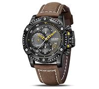 MEGIR Orologio da uomo analogico al quarzo, cronografo, con cinturino in pelle con quadrante grande, per sport, 2130, Marrone, Cronografo, movimento al quarzo