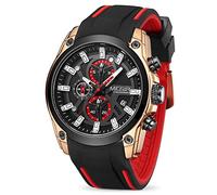 MEGIR Orologio da uomo analogico sportivo al quarzo con cronografo luminoso con cinturino in silicone (2144 rosa/nero), Rosa/Nero, sport & lavoro aziendale