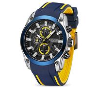 MEGIR Orologio da uomo, analogico, sportivo, cronografo, luminoso, al quarzo, con cinturino in silicone, Blu/argento., Orologio al quarzo, cronografo