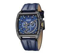 MEGIR Orologio per gli uomini Data cronografo luminoso quadrato 3ATM impermeabile nero blu cinturino in pelle moda casual classico orologi da polso