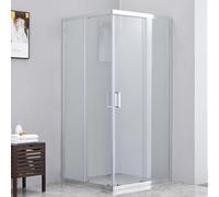 Megistore | Box doccia in cristallo temperato 6mm trasparente con maniglie e profili cromati porte scorrevoli apertura angolare (80x80cm)