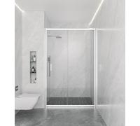 Megistore | Box Doccia Scorrevole per nicchia trasparente 6mm in cristallo temperato porta con maniglie e profili cromati reversibile h195 (140cm)