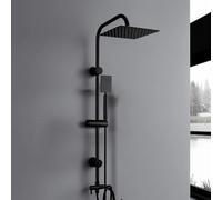 Megistore | Colonna Doccia Nera Opaca Con Soffione e Doccetta Quadrato Acciaio Inox Anticalcare e Portasapone, Altezza Regolabile Che Permette Di Utilizzare Fori Pre Esistenti