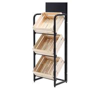 MegLob Espositore Per Negozi in Legno in Stile Industriale, Espositore Per Supermercati Commerciali Per Frutta E Verdura, Scaffale Per Conservare Le Patate Nella Dispensa Di Casa,Light 3 tier