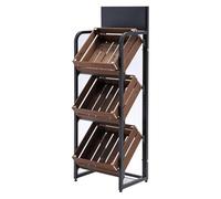 MegLob Espositore Per Negozi in Legno in Stile Industriale, Espositore Per Supermercati Commerciali Per Frutta E Verdura, Scaffale Per Conservare Le Patate Nella Dispensa Di Casa,Dark 3 tier