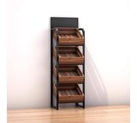 MegLob Espositore Per Negozi in Legno in Stile Industriale, Espositore Per Supermercati Commerciali Per Frutta E Verdura, Scaffale Per Conservare Le Patate Nella Dispensa Di Casa,Dark 4 tier
