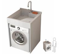 MegLob Lavatrice Multifunzionale 2 in 1 E Mobile Sottolavabo Con Rack Per Asciugatrice Per Carichi Pesanti E Ripiani Aperti Sopra Il Lavabo, Lavanderie, Locali Tecnici, Ingressi,A 70 * 70cm