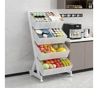 MegLob Presentazione Del Cesto Del Mercato in Filo in 4 Livelli Per Frutta, Supporto Per Snack Al Dettaglio Mobile, Cestino Rimovibile, Organizzatore Di Esposizioni Caramelle in Concessione,Bianca
