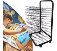 MegLob Stendibiancheria Mobile Per Opere D'arte, Stendibiancheria in Acciaio Con 4 Ruote, Stendibiancheria Per Aule E Studi D'arte, Stendibiancheria Per Opere D'arte in Studio,30 tiers