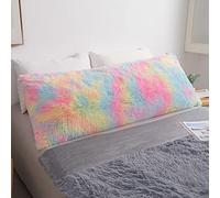 MEGO Federa per cuscino per il corpo con stampa arcobaleno, 53 x 137 cm, in pelliccia sintetica shaggy, in morbido peluche, peloso, con cerniera, per bambini, ragazze, donne, arcobaleno