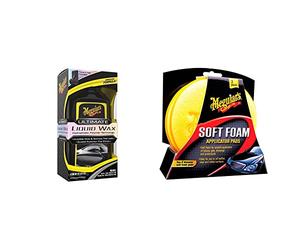 Meguiar's G210516EU Ultimate Wax liquida, 1 Flacone da 473 ml, lucentezza ed effetto bagnato che durano nel tempo & Soft Foam Applicator Pads - Applicatore per Cera e Gel -Diametro 10.2cm, 2 Pezzi