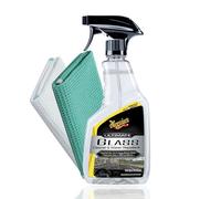 Meguiar's Ultimate Glass Cleaner & Water Repellent + 2 panni per la pulizia del vetro | Efficiente detergente per vetri con effetto perlato per vetri auto