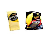 Meguiar's X3070 Tamponi Applicatori Schiuma Morbida 4 Pezzi Per Applicazione Manuale Di Cere O Prodotti Pneumatici, Giallo - Include 3 Panni Microfibra Supreme Shine Per Pulizia Auto