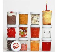 megusta! 12 barattoli per conserve con coperchio | 200 ml | cuore in vetro | coperchio con disegno a cuore | per marmellate, dessert, yogurt, portiglia per bambini | per matrimoni, compleanni