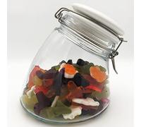 megusta! Barattolo in vetro da 1200 ml | coperchio in ceramica bianca | per caffè, cereali, biscotti, caramelle, sale, zucchero | ermetico grazie a un tappo a battente fisso + anello in silicone