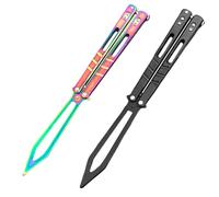 MEGYAD Butterfly Trainer 2 pezzi: coltello a farfalla per esercitare, lama saffilata con tasca Oxford, pettine a farfalla in acciaio inox per coltello da allenamento (nero + colore), CKN-RA16