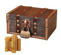 MEGYAD Scrigno del tesoro: cassapanca per il compleanno dei bambini, in legno con serratura a combinazione, 16 x 12 x 9,5 cm, scatola vintage richiudibile per riporre e decorare (15)