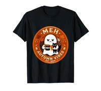 Meh Autumn Vibes Grumpy Ghost Black Cat caffè Halloween Maglietta