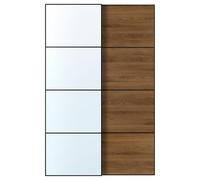 MEHAMN/AULI Coppia Ante Scorrevoli, Vetro Specchio Nero/Noce Bifacciale, 150x236 cm