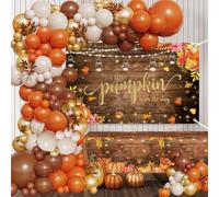 MEHOFOND 146 decorazioni a forma di zucca per baby shower, A Little Pumpkin is On The Way, striscione da parete in legno autunnale, kit per ghirlanda di palloncini arancione marrone, forniture per